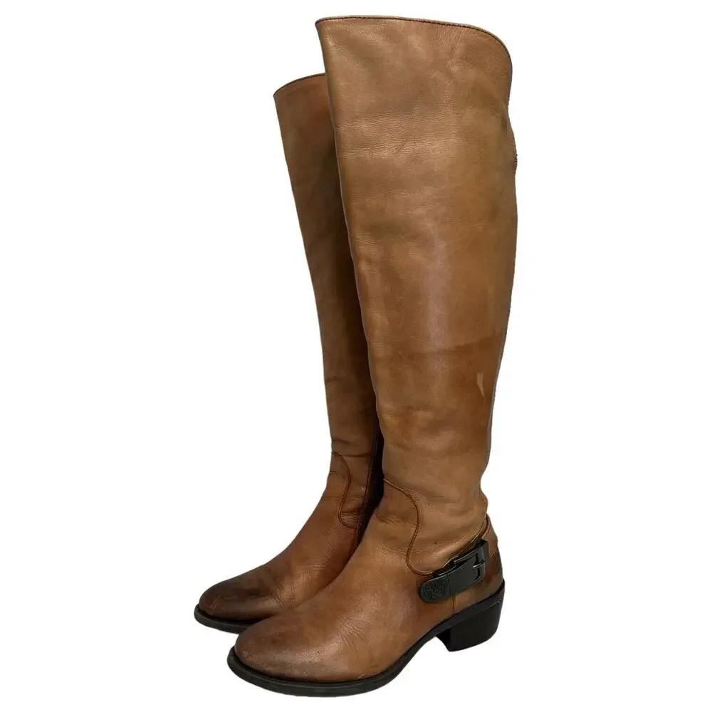 Vince Camuto Boots Womens 6 Bedina 2 Leather Tall Western Boho Buckle Brown
